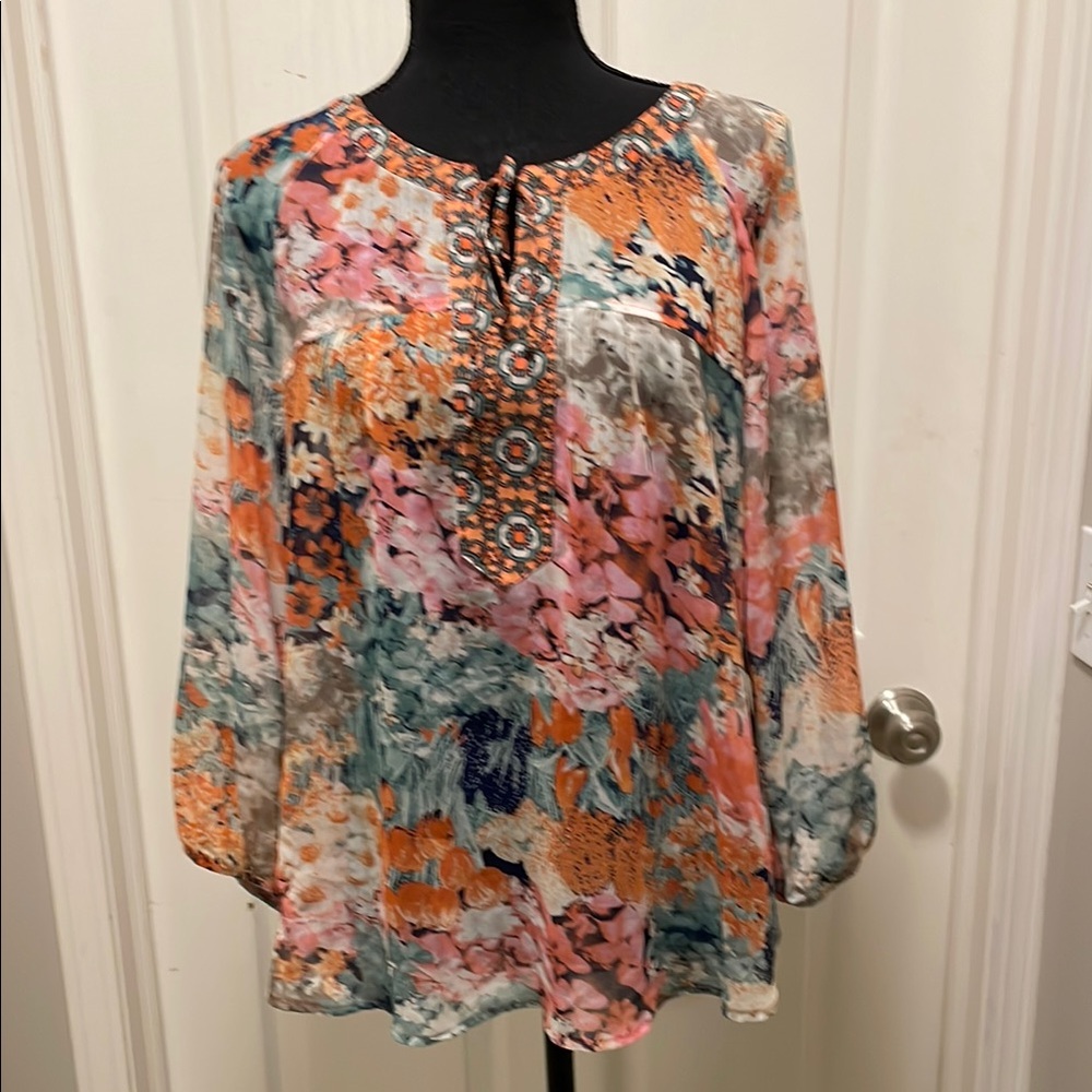 8. Anthropologie Olive Hill Floral Multicolor Women's Bohemian Top Large